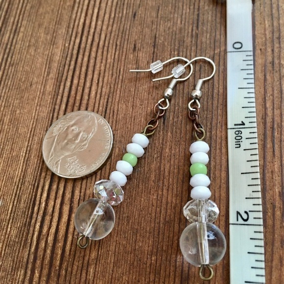 Clear Glass and Crystal Dangle Earrings - Picture 3 of 3
